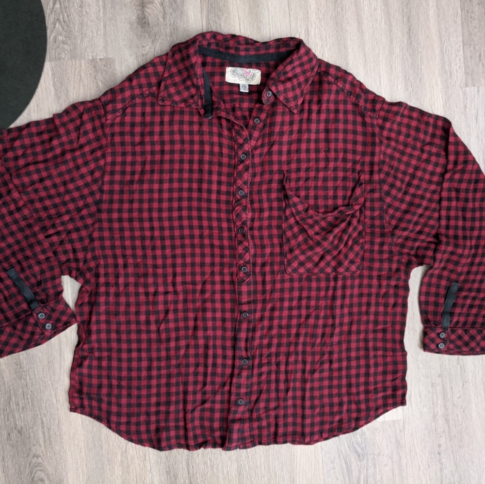 Ecote UO Red and Black Gingham Plaid Shirt Large